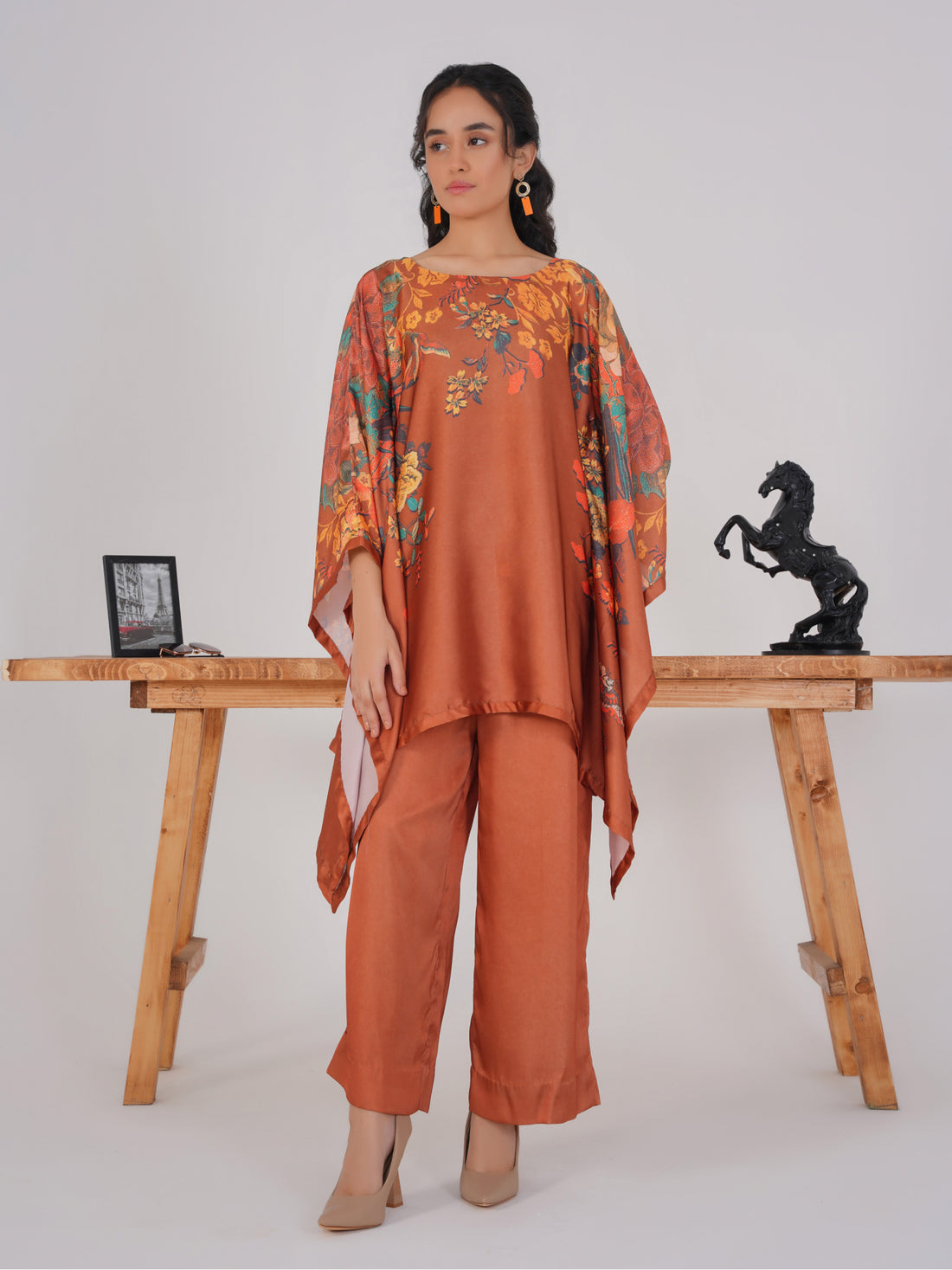 Rust Kaftan Printed Set